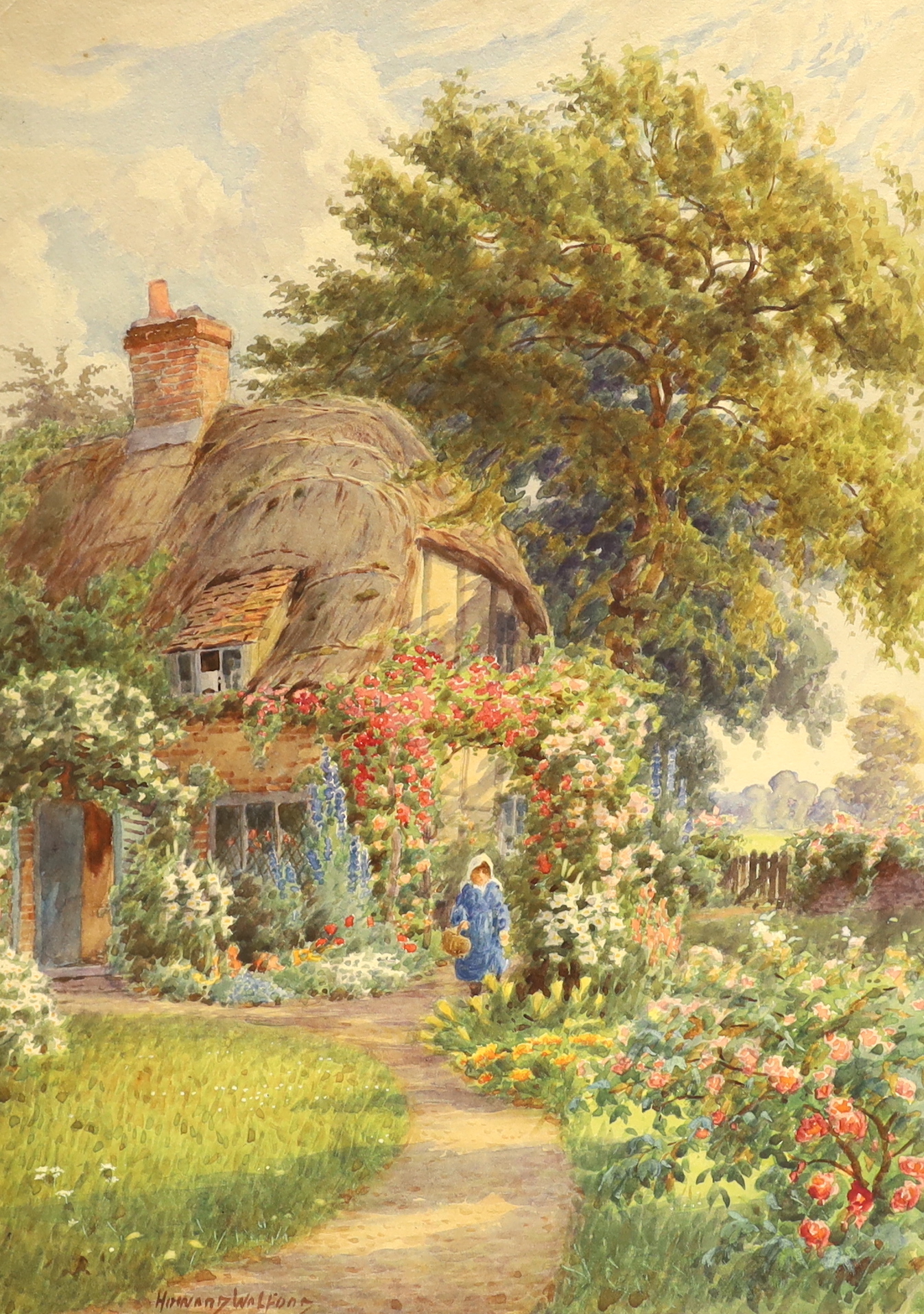 Howard Walford (1864-1950) two watercolours on card, ‘Cottage garden’ & ‘The Bluebell Valley’, each signed, largest 38 x 27cm, unframed